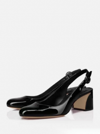 Black Block Heel Pumps Dame Square Toe Slingback