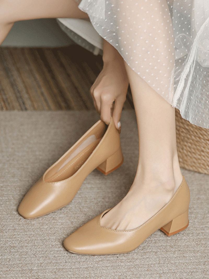 Bryllupssko For Kvinner Brude Pumps Pu Skinn Square Toe - Khaki