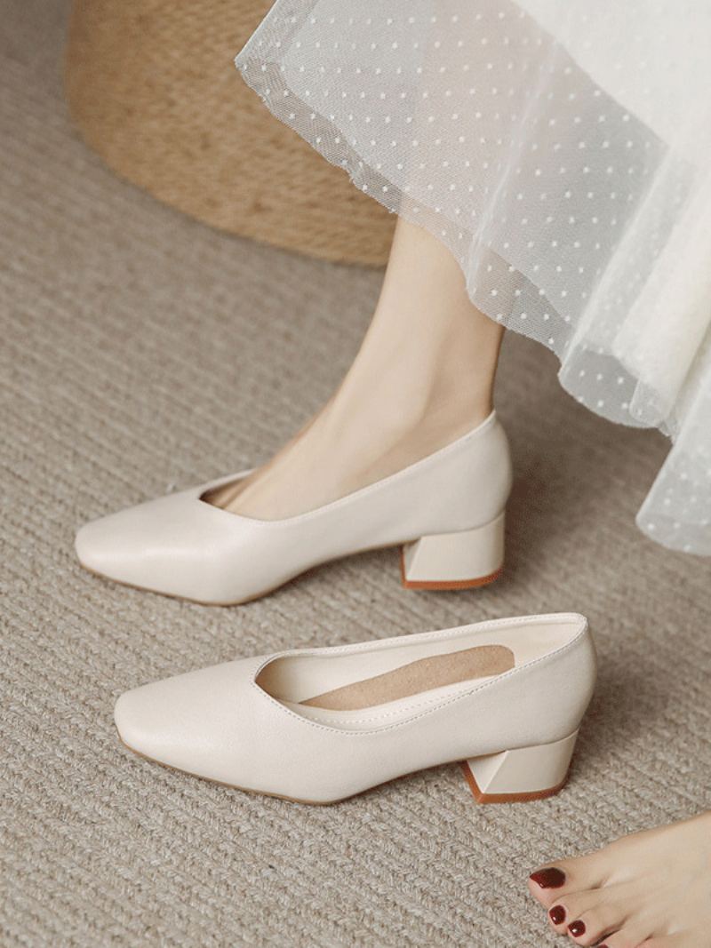 Bryllupssko For Kvinner Brude Pumps Pu Skinn Square Toe - Beige