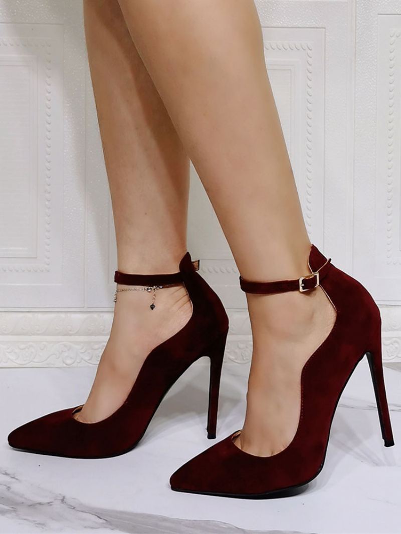 Dame Ankelstropp Prom Heel Pumps I Burgundy Semsket Skinn