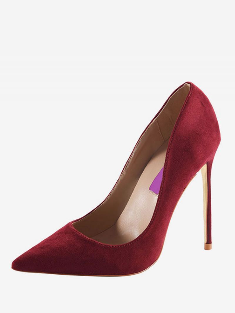 Dame Burgundy Semsket Spiss Tå Basic Pumps Stiletto Heels Dress Sko