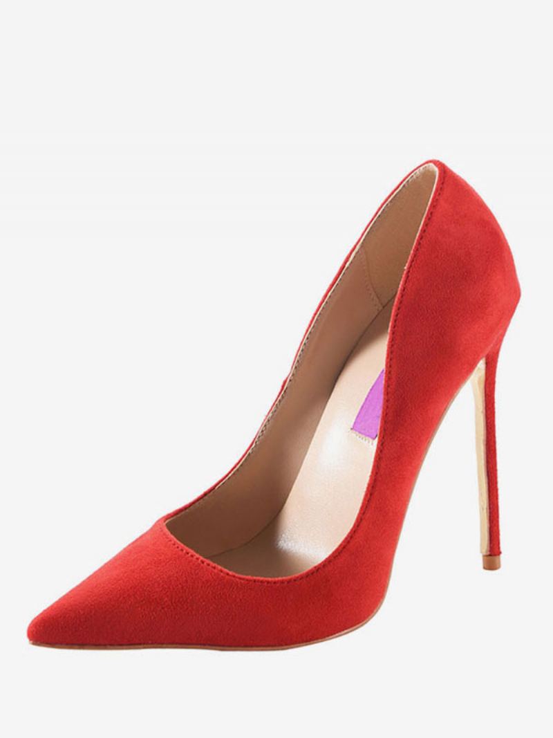 Dame Burgundy Semsket Spiss Tå Basic Pumps Stiletto Heels Dress Sko - Rød