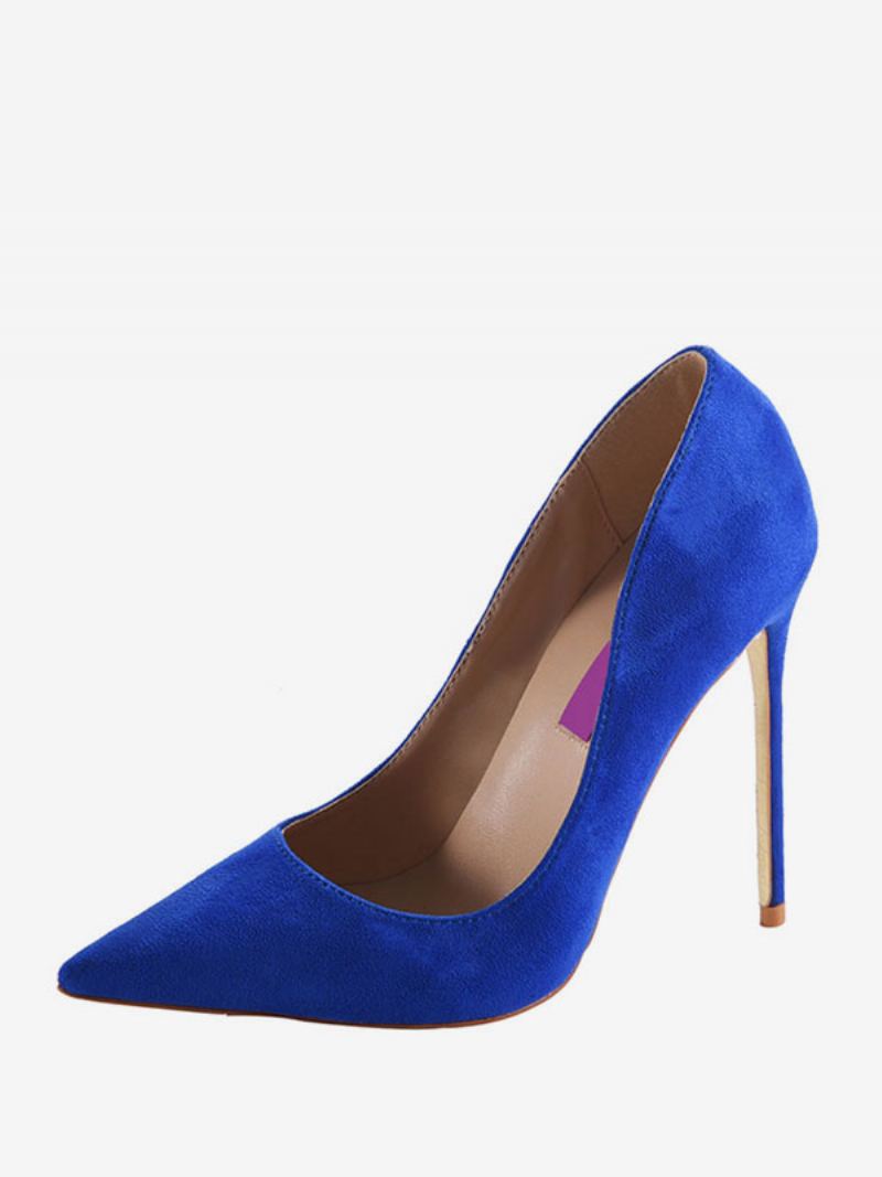 Dame Burgundy Semsket Spiss Tå Basic Pumps Stiletto Heels Dress Sko - Kongeblå