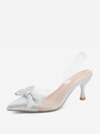 Dame Rhinestones Slingback Hæler Transparent Stiletthæl Sølv Pumps Pvc Overdel