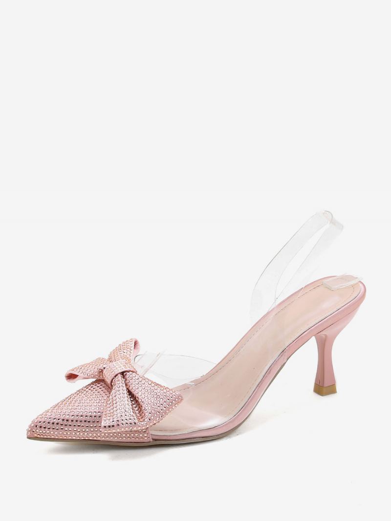 Dame Rhinestones Slingback Hæler Transparent Stiletthæl Sølv Pumps Pvc Overdel - Champagne