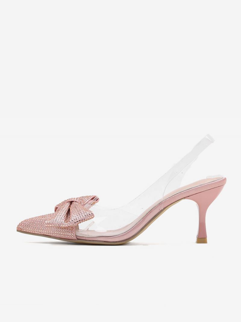 Dame Rhinestones Slingback Hæler Transparent Stiletthæl Sølv Pumps Pvc Overdel - Champagne