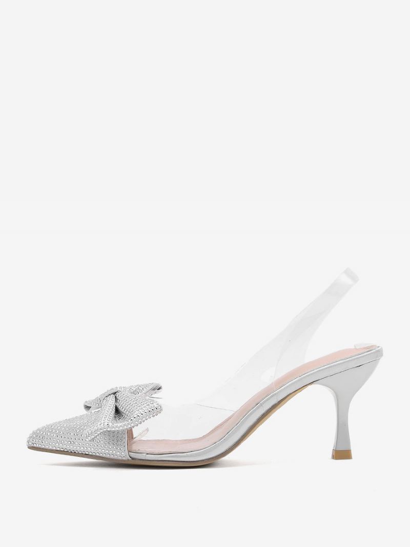 Dame Rhinestones Slingback Hæler Transparent Stiletthæl Sølv Pumps Pvc Overdel - Sølv