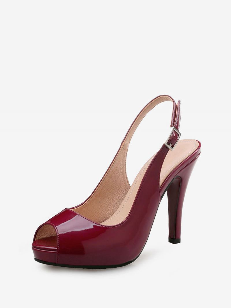 Dame Slingback Pumps Peep Toe Stiletto Prom Heel I Burgund