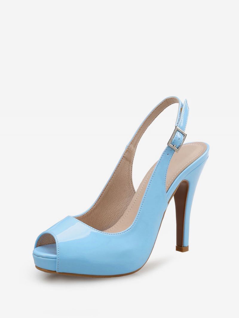 Dame Slingback Pumps Peep Toe Stiletto Prom Heel I Burgund - Blå