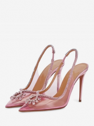 Dameballsko Rosa Spiss Tå Rhinestones Slingback Høyhælpumper