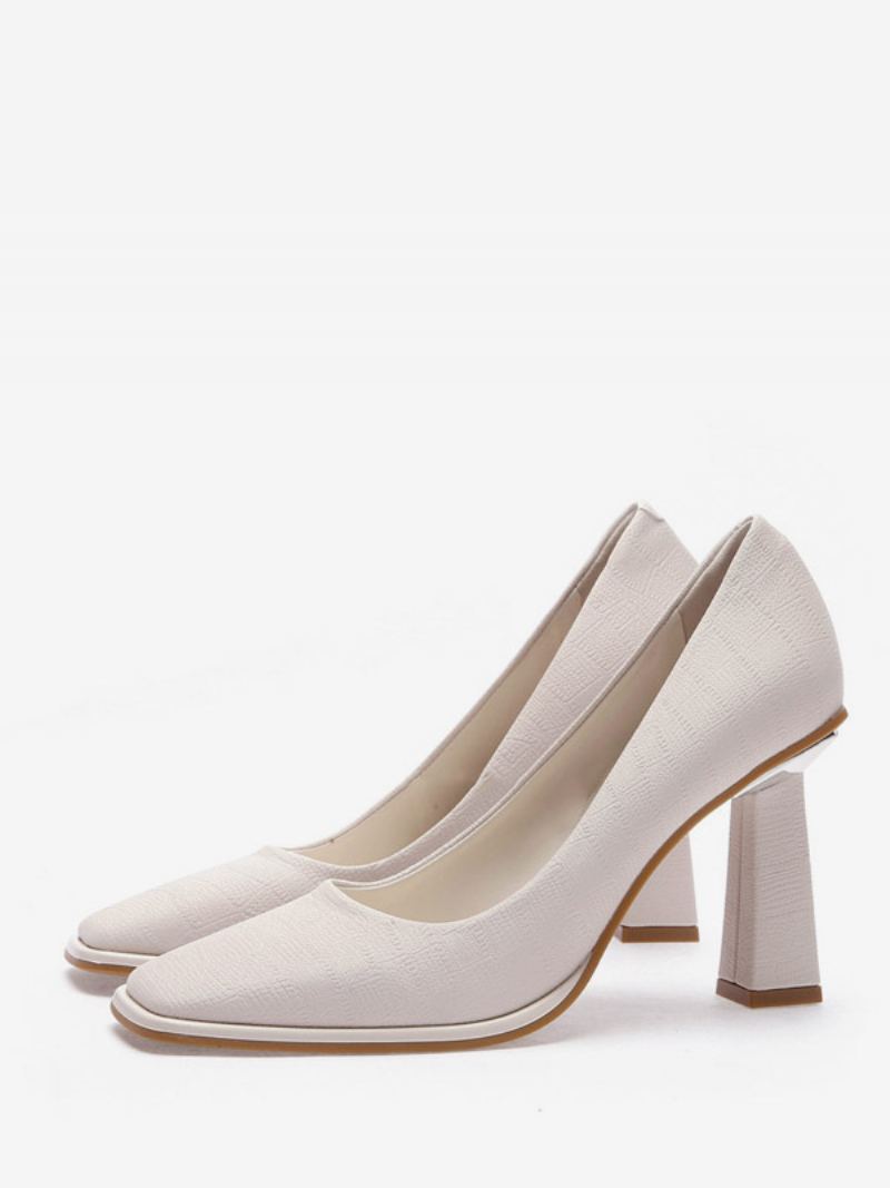 Damehæler Chic Square Toe Pumps Chunky Heel Pu-skinn