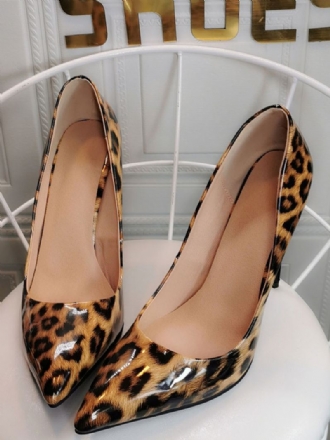 Damekaffe Brun Pumps Stiletthæl Spiss Tå Leopardtrykt Patent Pu Uformelle Sexy Hæler