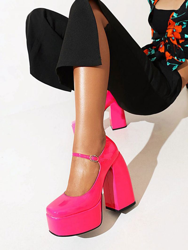 Dameplattform Mary Jane Pumps Chunky Heel - Rose