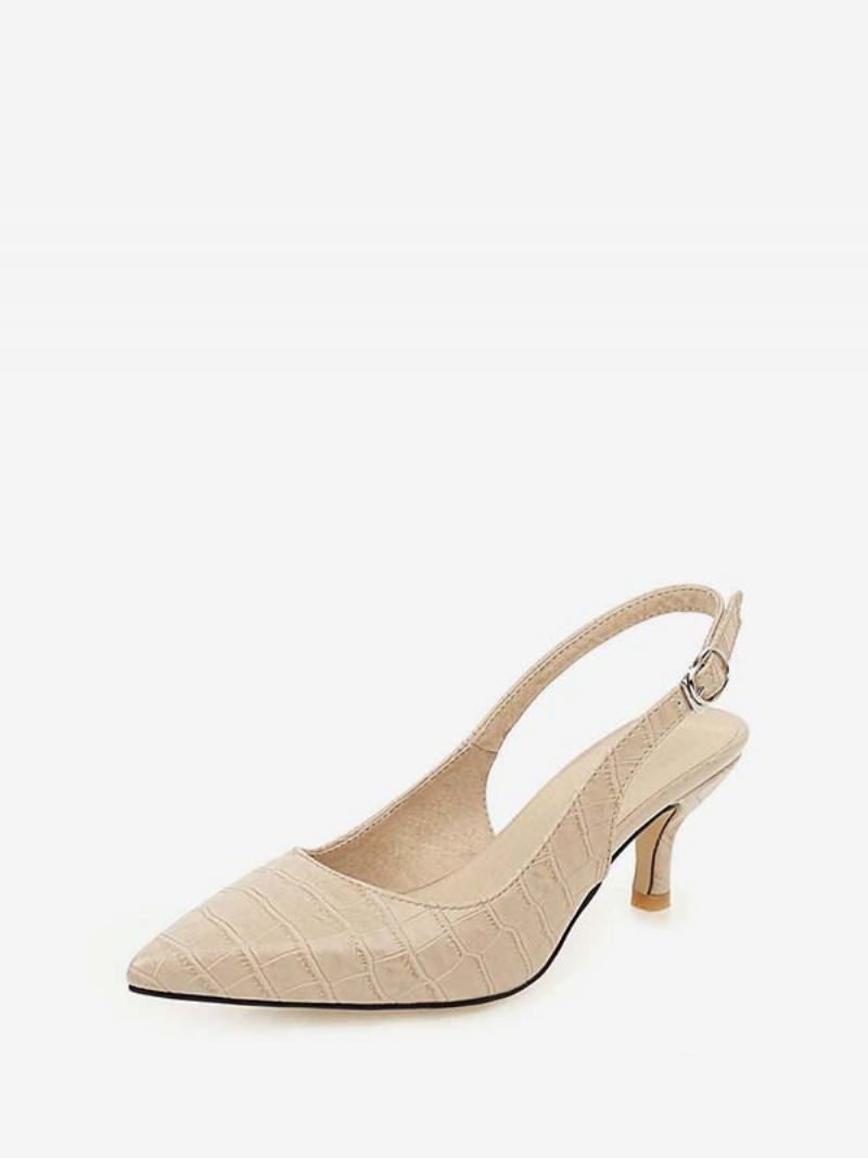 Gul Kattehæl Slingback Spiss Tå Stiletthæl Pumper For Kvinner - Beige