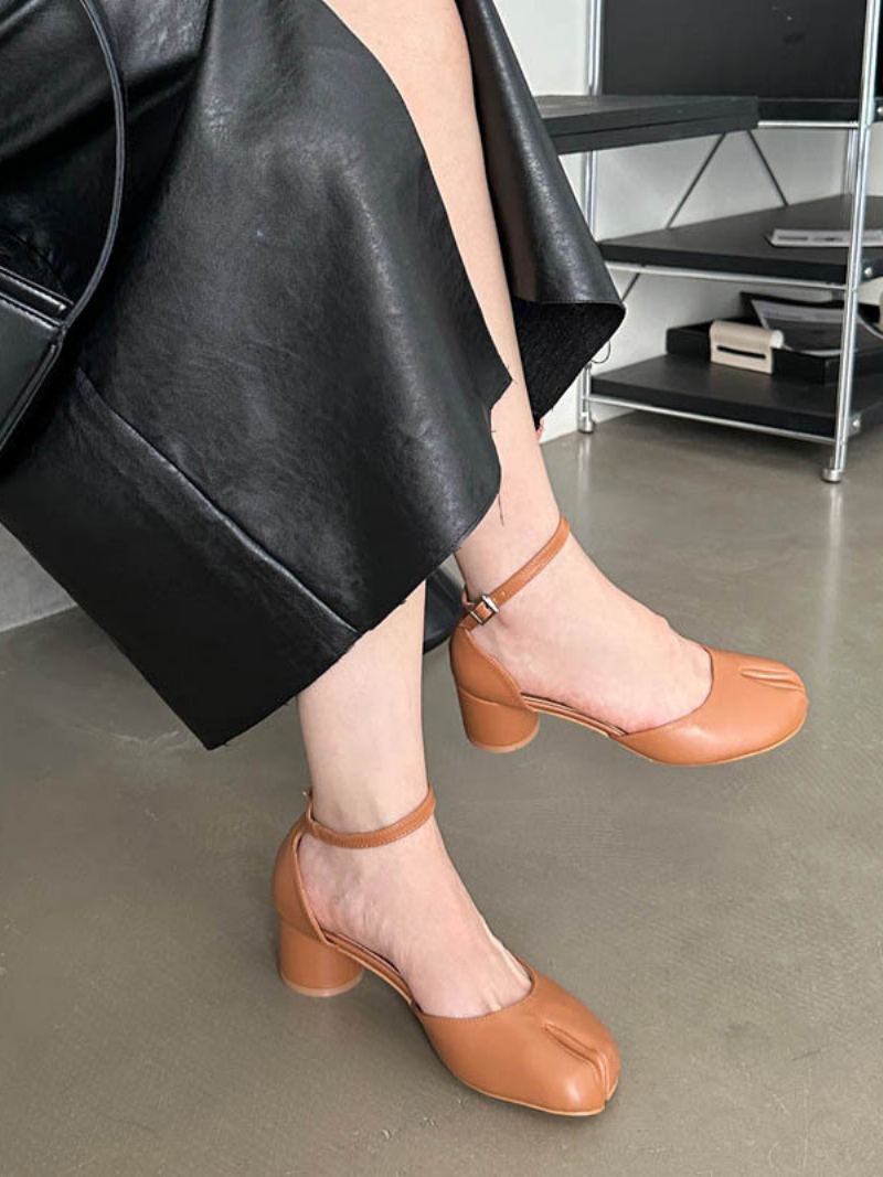 Hælsandaler For Kvinner Med Rund Tå-sandaler Chunky Heel Pu-skinn - Lysebrun