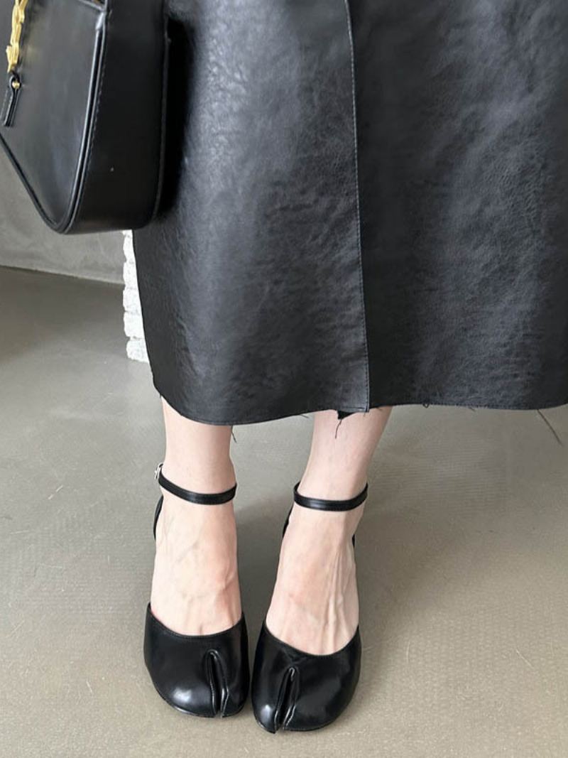 Hælsandaler For Kvinner Med Rund Tå-sandaler Chunky Heel Pu-skinn - Sort