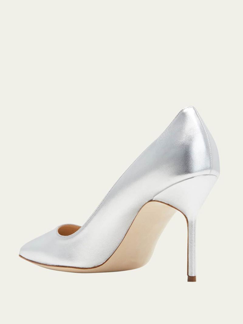 Høye Hæler For Kvinner Gull Alomond Toe Stiletto Heel Dress Pumps - Sølv