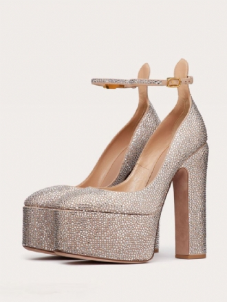 Høye Hæler For Kvinner Plattformsko Rhinestones Chunky Heel Ankelstropp Festsko