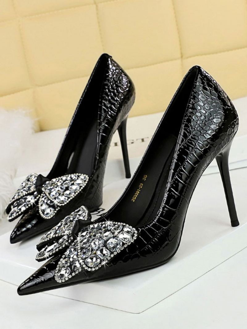 Høye Hæler For Kvinner Rhinestones Chic Pumps Spissetå Stiletthæl Pu-skinn