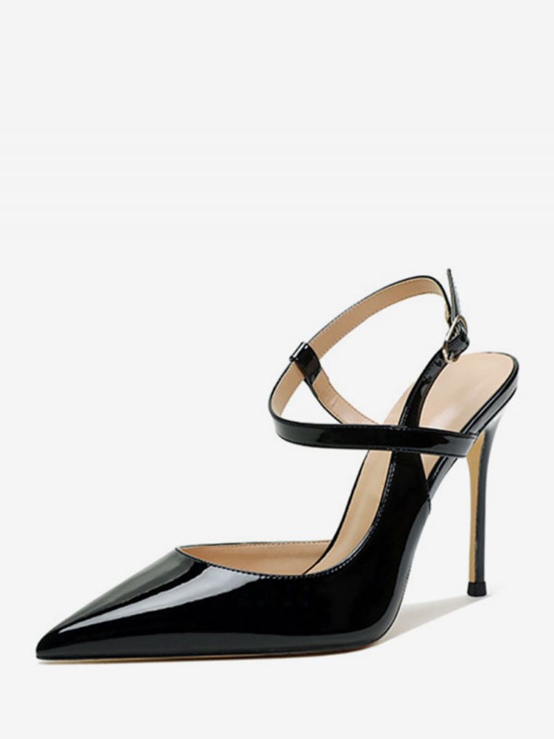 Høye Hæler For Kvinner Svarte Spisse Sandaler Med Stiletthæl Slingback Pumps