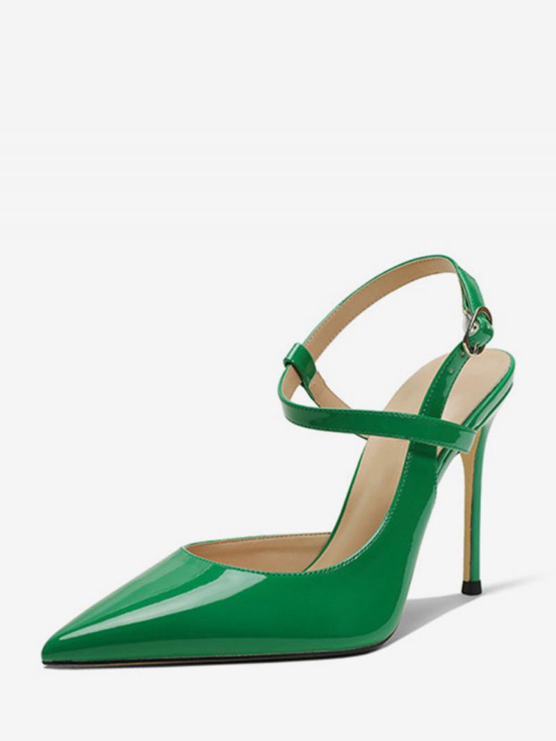 Høye Hæler For Kvinner Svarte Spisse Sandaler Med Stiletthæl Slingback Pumps - Grønn