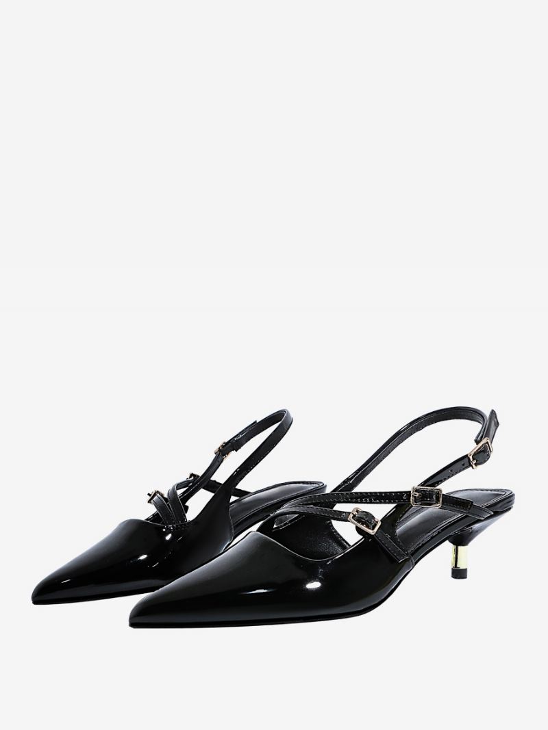 Kitten Heek Pumps Black Slingback Spisse Hæler For Kvinner