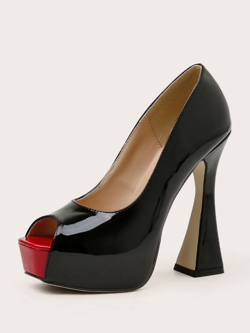 Kvinner Peep Toe Plattformsko Chunky Heel Pumps Svart