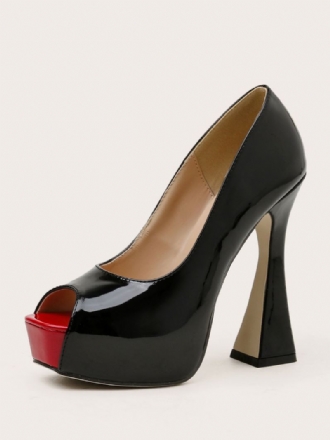 Kvinner Peep Toe Plattformsko Chunky Heel Pumps Svart