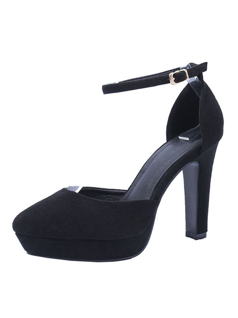 Kvinner Pumps Ankelstropp Mandel Toe Chunky Heel Chic Svart Hæler