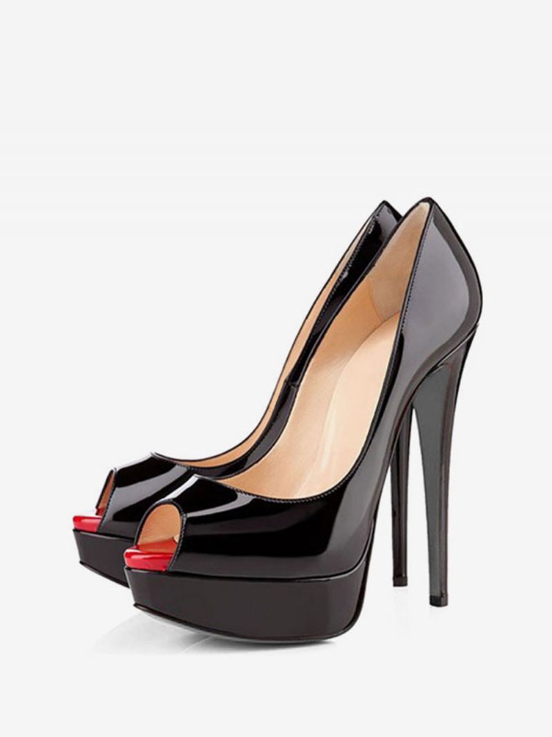 Kvinner Svart Peep Toe Heels Plattform Stiletto Heel Pumps Sexy Sko