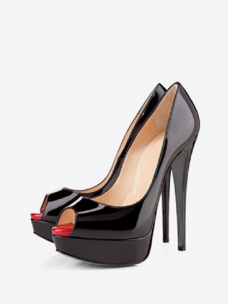 Kvinner Svart Peep Toe Heels Plattform Stiletto Heel Pumps Sexy Sko