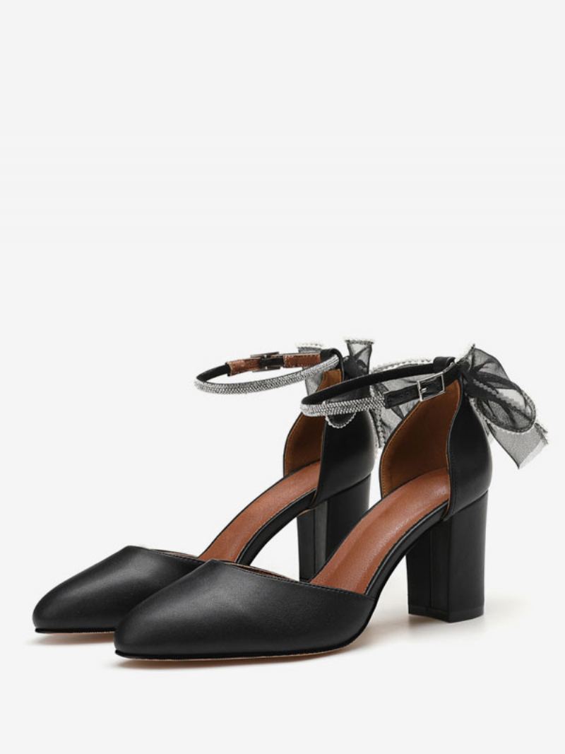 Kvinners Block Heel Pumps Buer Rund Toe Ankel Strap - Svart