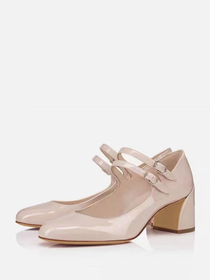 Kvinners Block Heel Pumps Metallic Square Toe Mid Mary Jane Sko - Gul / Rød