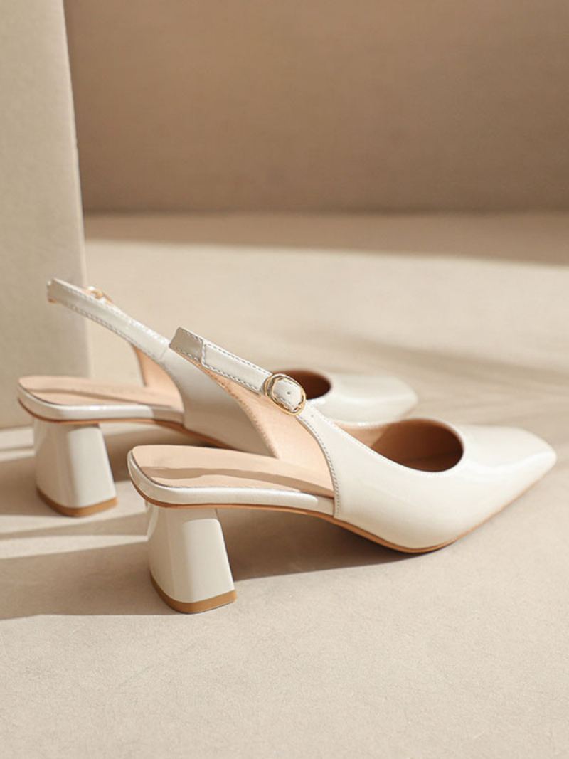 Kvinners Block Heel Pumps Square Toe Slingback Hæler - Beige