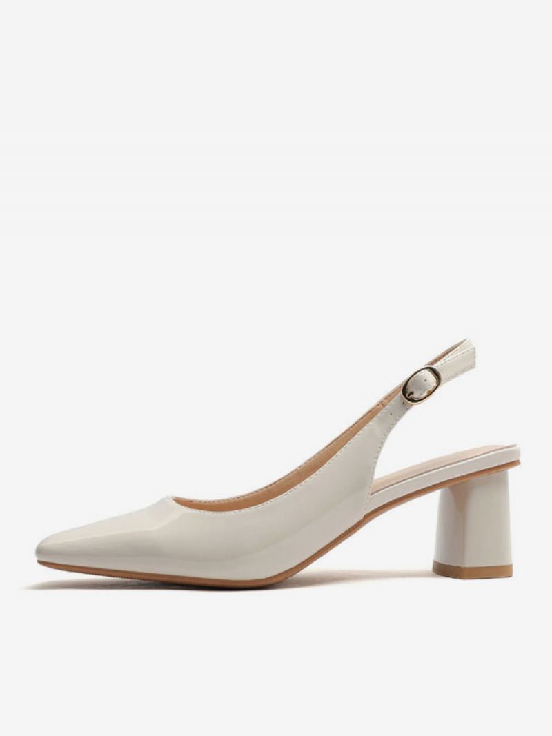 Kvinners Block Heel Pumps Square Toe Slingback Hæler - Beige