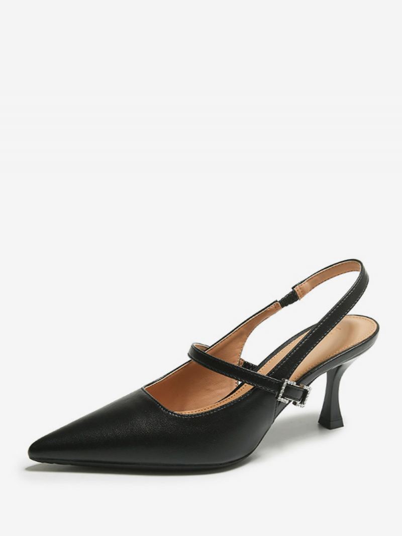 Kvinners Hælpumper Svart Spiss Tå Kattungehæl Slingback Pumps - Svart