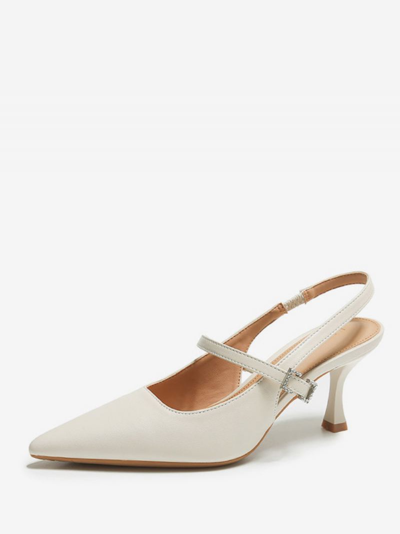 Kvinners Hælpumper Svart Spiss Tå Kattungehæl Slingback Pumps - Hvit