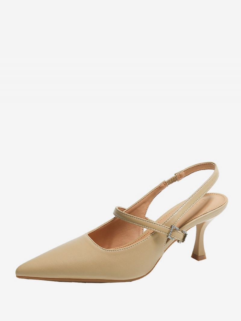 Kvinners Hælpumper Svart Spiss Tå Kattungehæl Slingback Pumps - Khaki