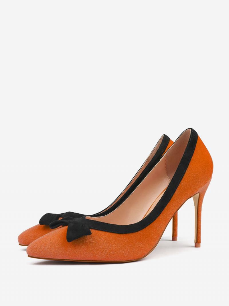 Kvinners Høye Hæler Pumps Semsket Tå Sløyfe Slip On - Oransje