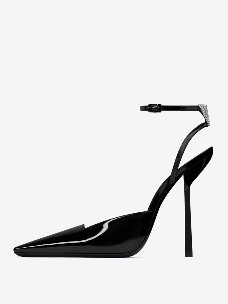 Kvinners Høye Hæler Square Toe Stiletto Heel Ankel Strap Pumps - Svart