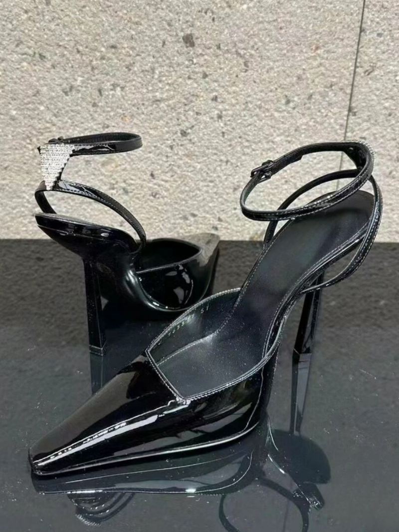 Kvinners Høye Hæler Square Toe Stiletto Heel Ankel Strap Pumps - Svart