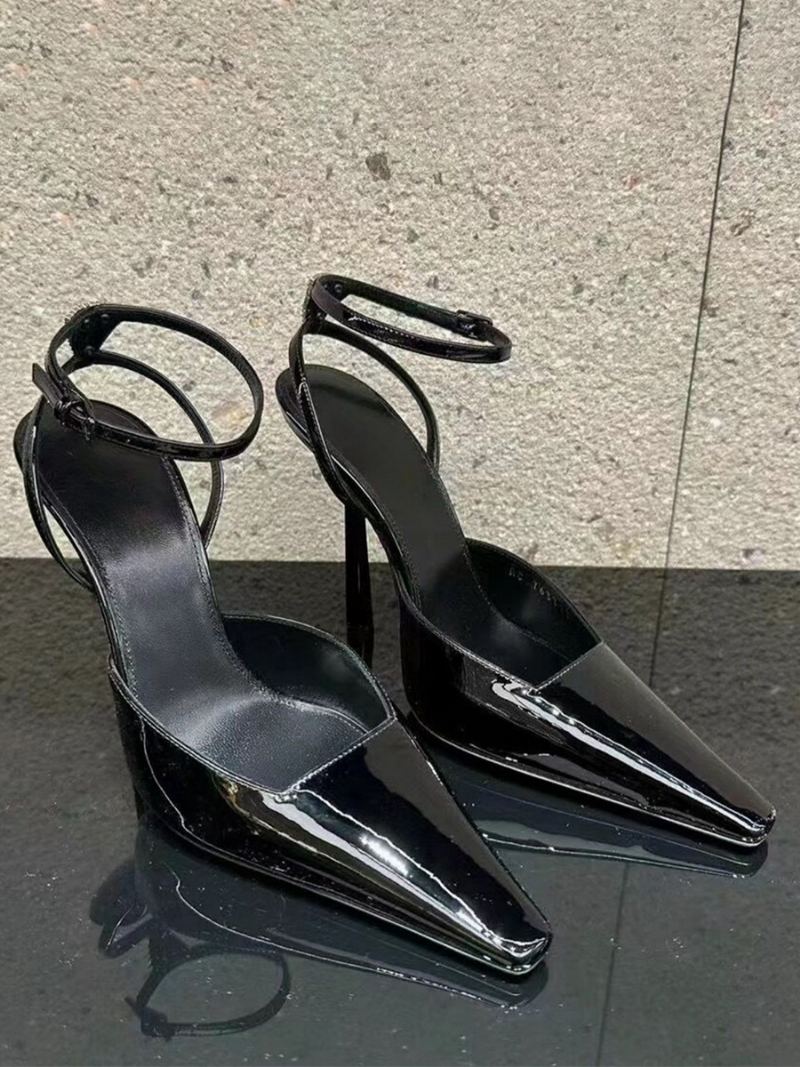 Kvinners Høye Hæler Square Toe Stiletto Heel Ankel Strap Pumps - Svart