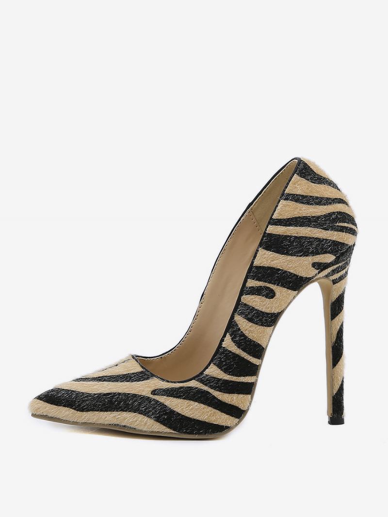 Kvinners Høye Hæler Zebra Print Pumps Stiletthæl Hestehår - Kaffe Brun