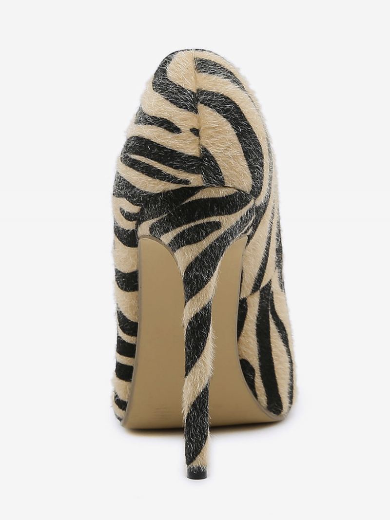 Kvinners Høye Hæler Zebra Print Pumps Stiletthæl Hestehår - Kaffe Brun