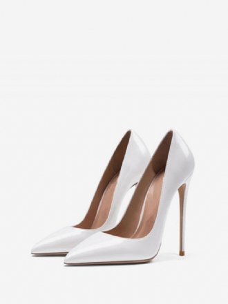 Kvinners Laklær Stiletto Heel Pumps White