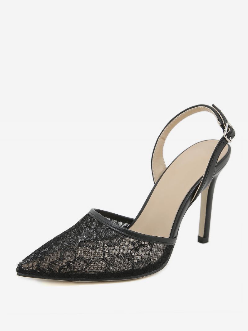 Kvinners Slingback Hæler Knapper Blonder Stiletthæl Svart Pumps