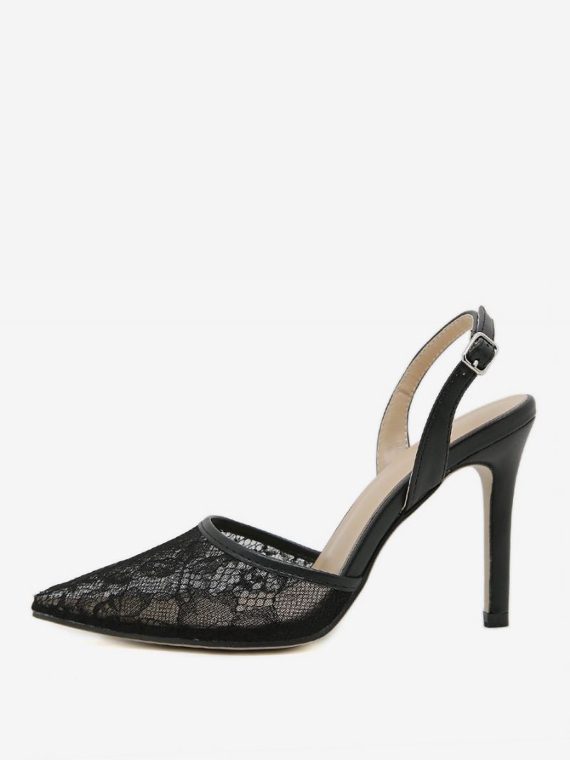 Kvinners Slingback Hæler Knapper Blonder Stiletthæl Svart Pumps - Svart