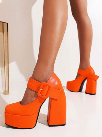 Mary Jane Buckle Plattformsko Chunky Heel Pumps For Kvinner