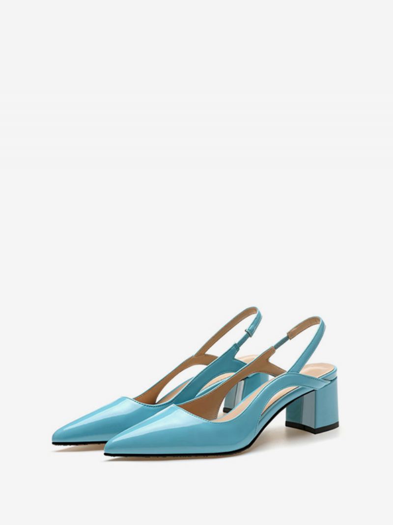 Mellom-lave Hæler For Kvinner Elegante Spissede Tå Tykk Hæl Slip-on Glamorøse Blå Slingback - Blå