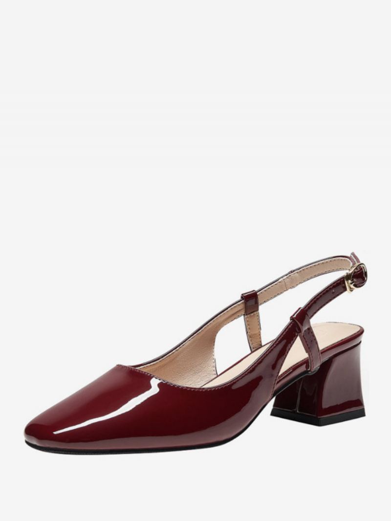 Midt-lave Hæler For Kvinner Snøring Med Firkantet Tå Chunky Heel Pumps Daglig Uformelt Burgundy